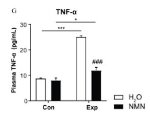 NMN prevents dramatic accumulation of inflammatory protein markers. NMN prevents dramatic accumulation of inflammatory protein markers.